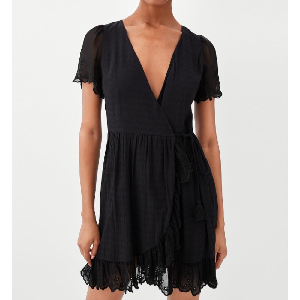 🌸SOLD🌸 Zara Mini Black Wrap Crossed Dress - Picture 2 of 5
